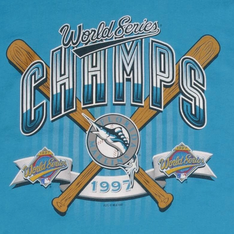 VINTAGE MLB FLORIDA MARLINS WORLD CHAMPIONS 1997 TEE SHIRT MEDIUM MADE IN USA