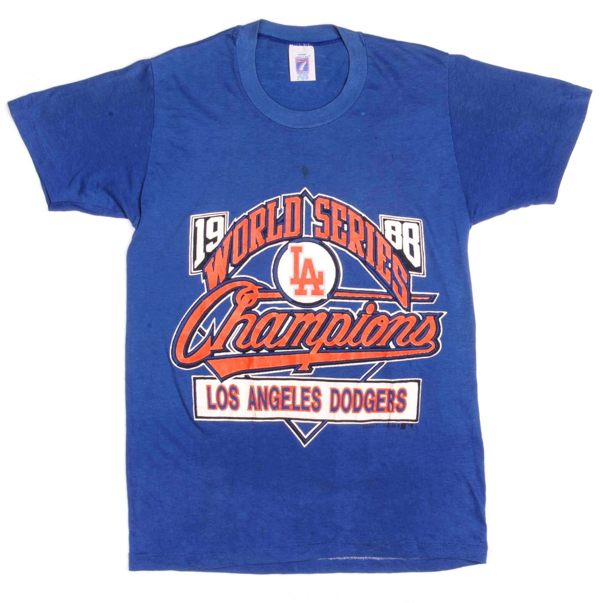 VINTAGE MLB LOS ANGELES DODGERS WORLD CHAMPIONS TEE SHIRT 1988 SMALL MADE USA