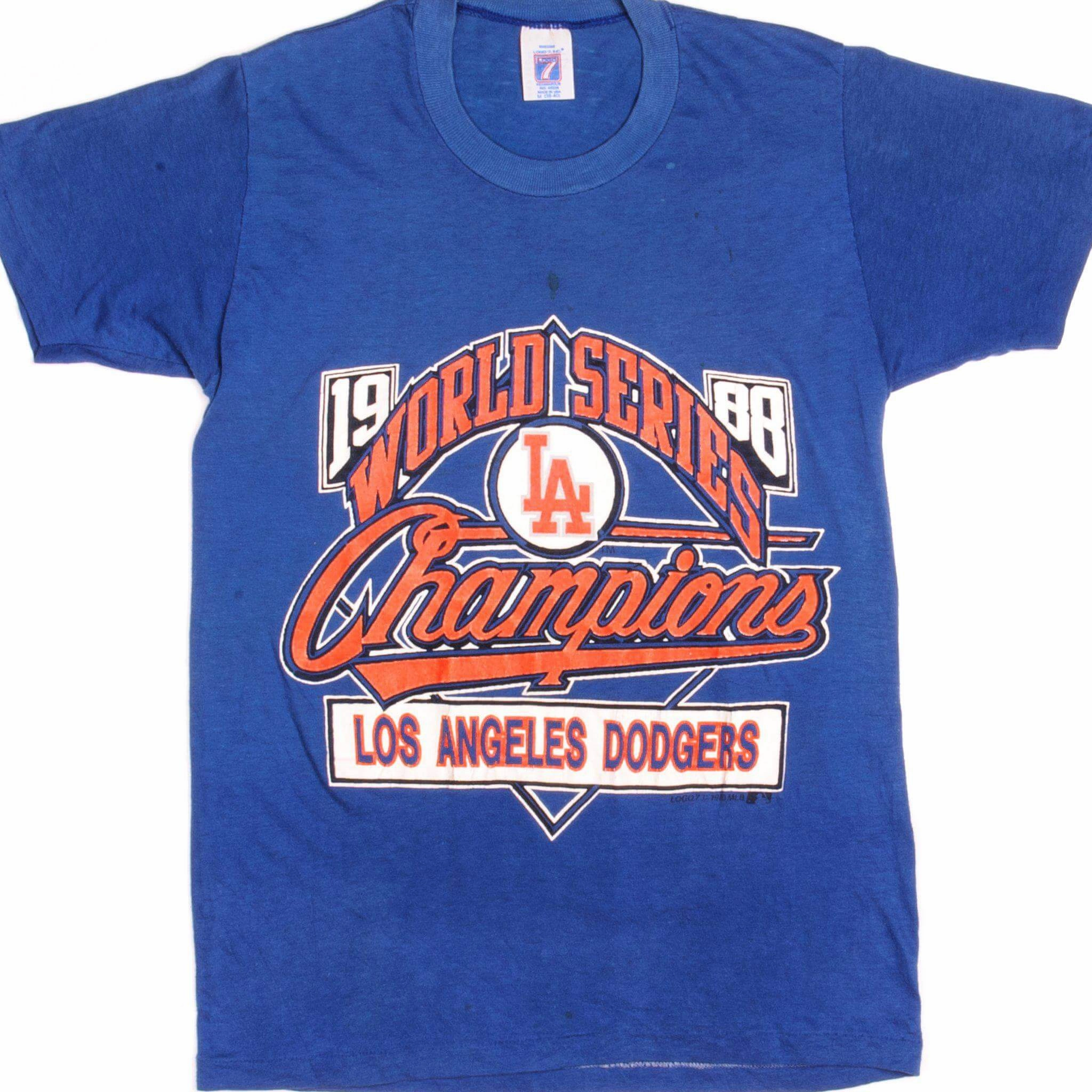 VINTAGE MLB LOS ANGELES DODGERS WORLD CHAMPIONS TEE SHIRT 1988 SMALL MADE USA