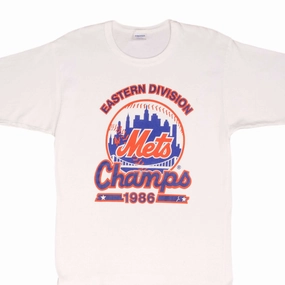 VINTAGE MLB NEW YORK METS CHAMPIONS 1986 TEE SHIRT SIZE MEDIUM MADE IN USA