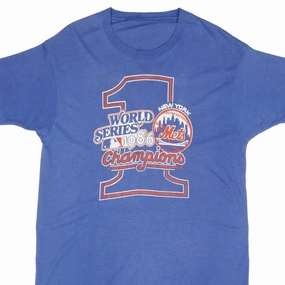 VINTAGE MLB NEW YORK METS WORLD CHAMPIONS 1986 TEE SHIRT LARGE