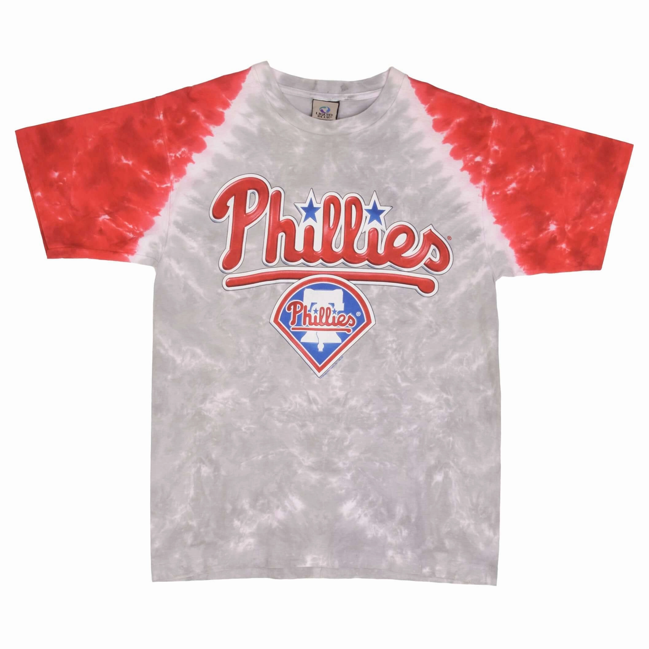 VINTAGE MLB PHILADELPHIA PHILLIES LIQUID BLUE TEE SHIRT 1990S MEDIUM MADE IN USA
