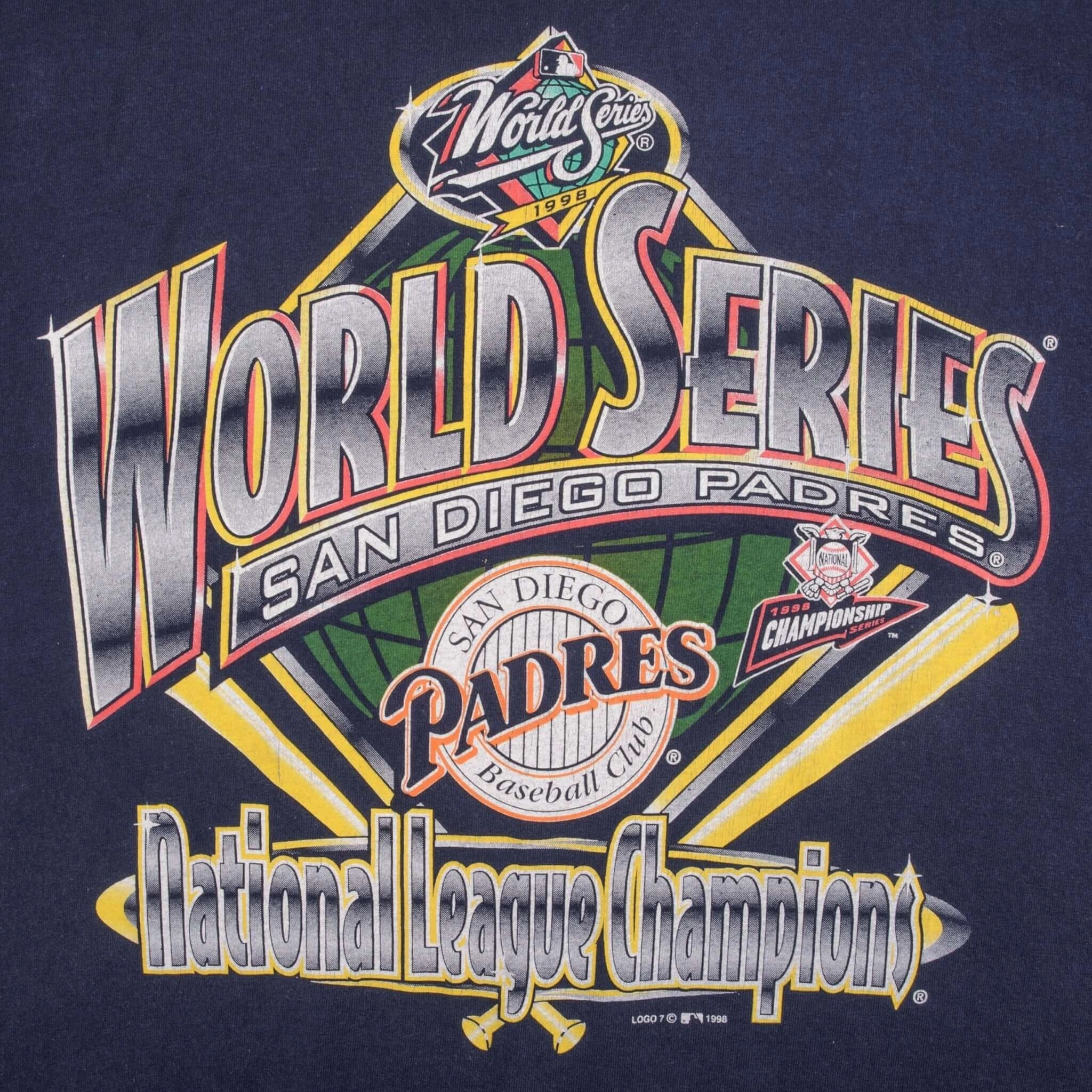 VINTAGE MLB SAN DIEGO PADRES NATIONAL CHAMPIONS 1998 TEE SHIRT LARGE MADE IN USA