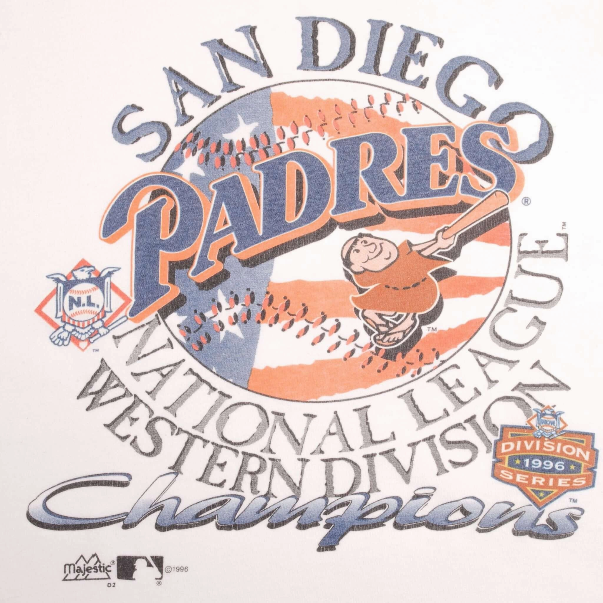 VINTAGE MLB SAN DIEGO PADRES WESTERN CHAMPIONS 1995 TEE SHIRT LARGE MADE IN USA