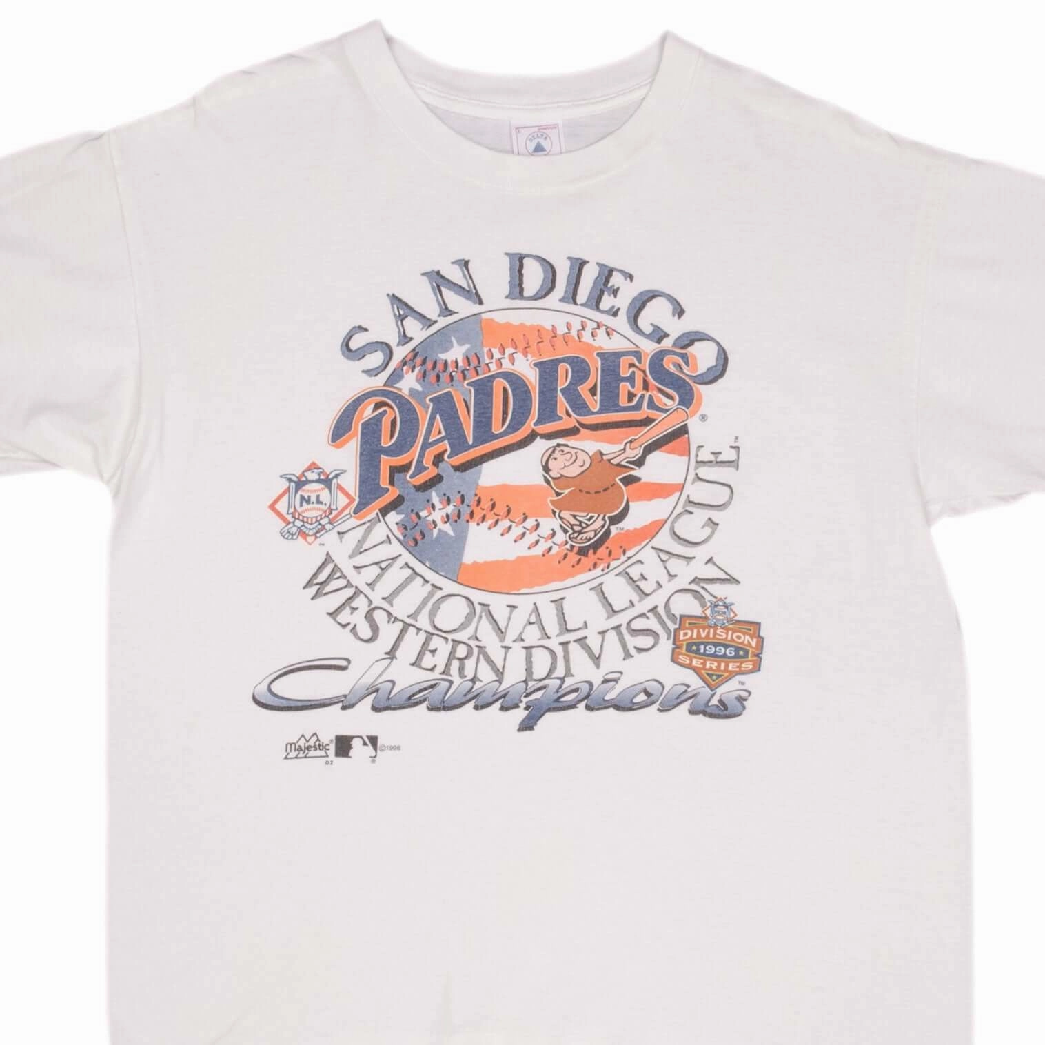 VINTAGE MLB SAN DIEGO PADRES WESTERN CHAMPIONS 1995 TEE SHIRT LARGE MADE IN USA