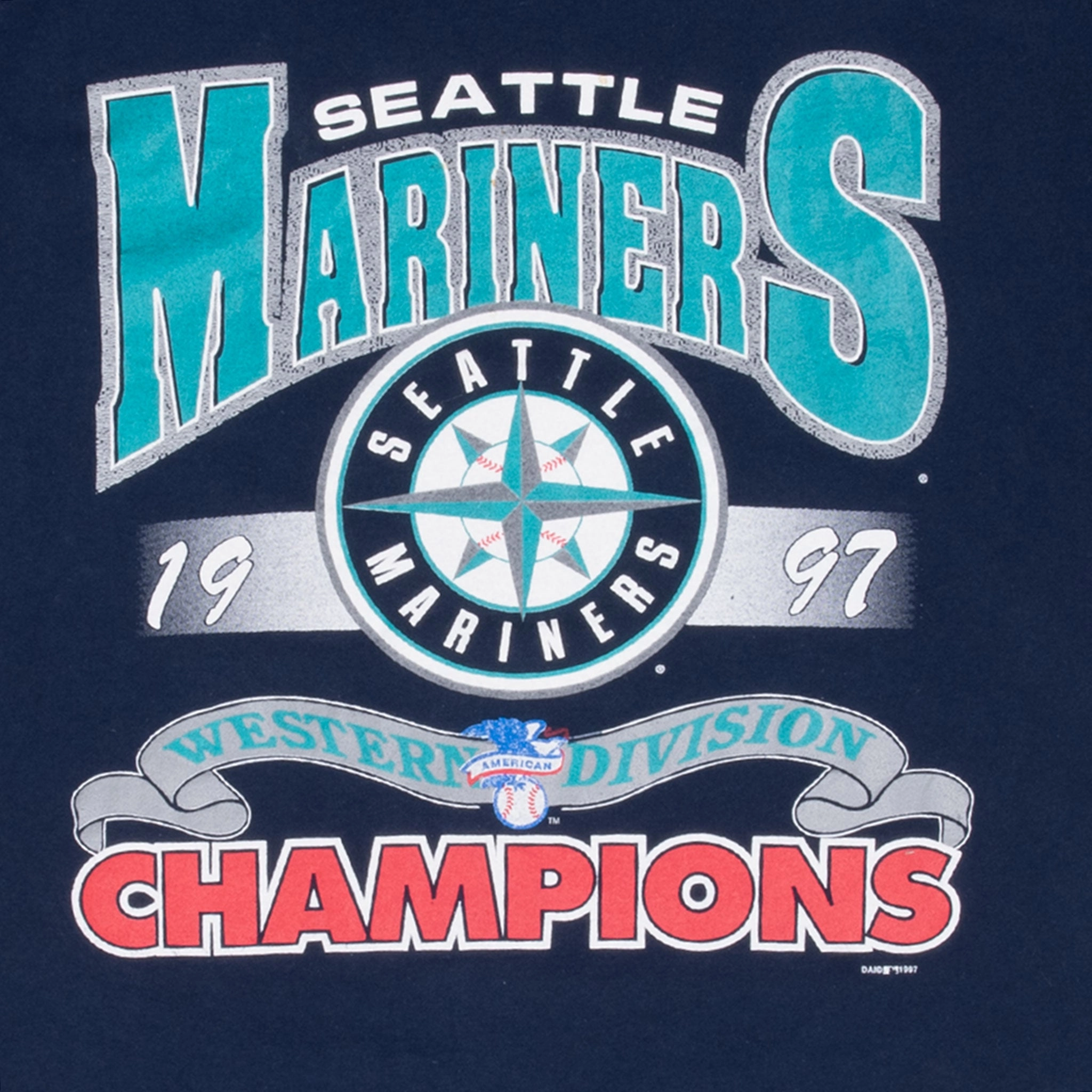 VINTAGE MLB SEATTLE MARINERS WESTERN CHAMPIONS BLUE 1997 TEE SHIRT XL