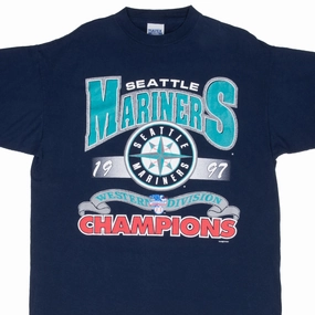 VINTAGE MLB SEATTLE MARINERS WESTERN CHAMPIONS BLUE 1997 TEE SHIRT XL