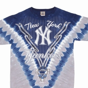 VINTAGE MLB TIE DYE NEW YORK NY YANKEES LIQUID BLUE TEE SHIRT 1990S SIZE MEDIUM