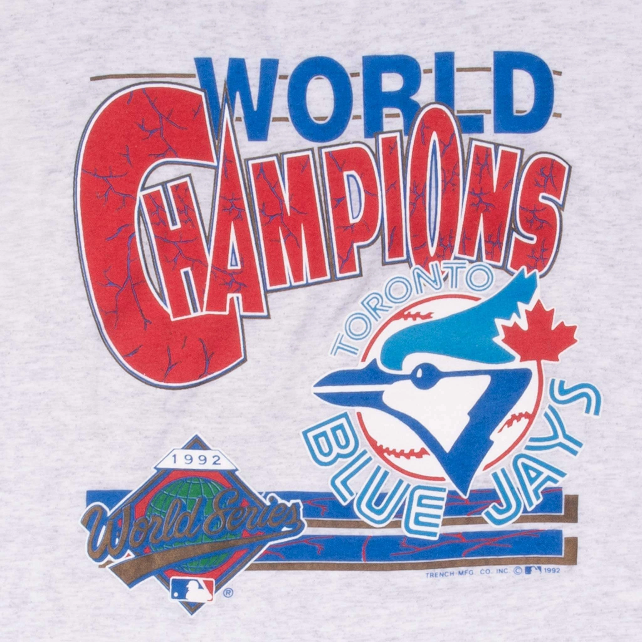 VINTAGE MLB TORONTO BLUE JAYS WORLD CHAMPIONS 1992 TEE SHIRT LARGE MADE USA