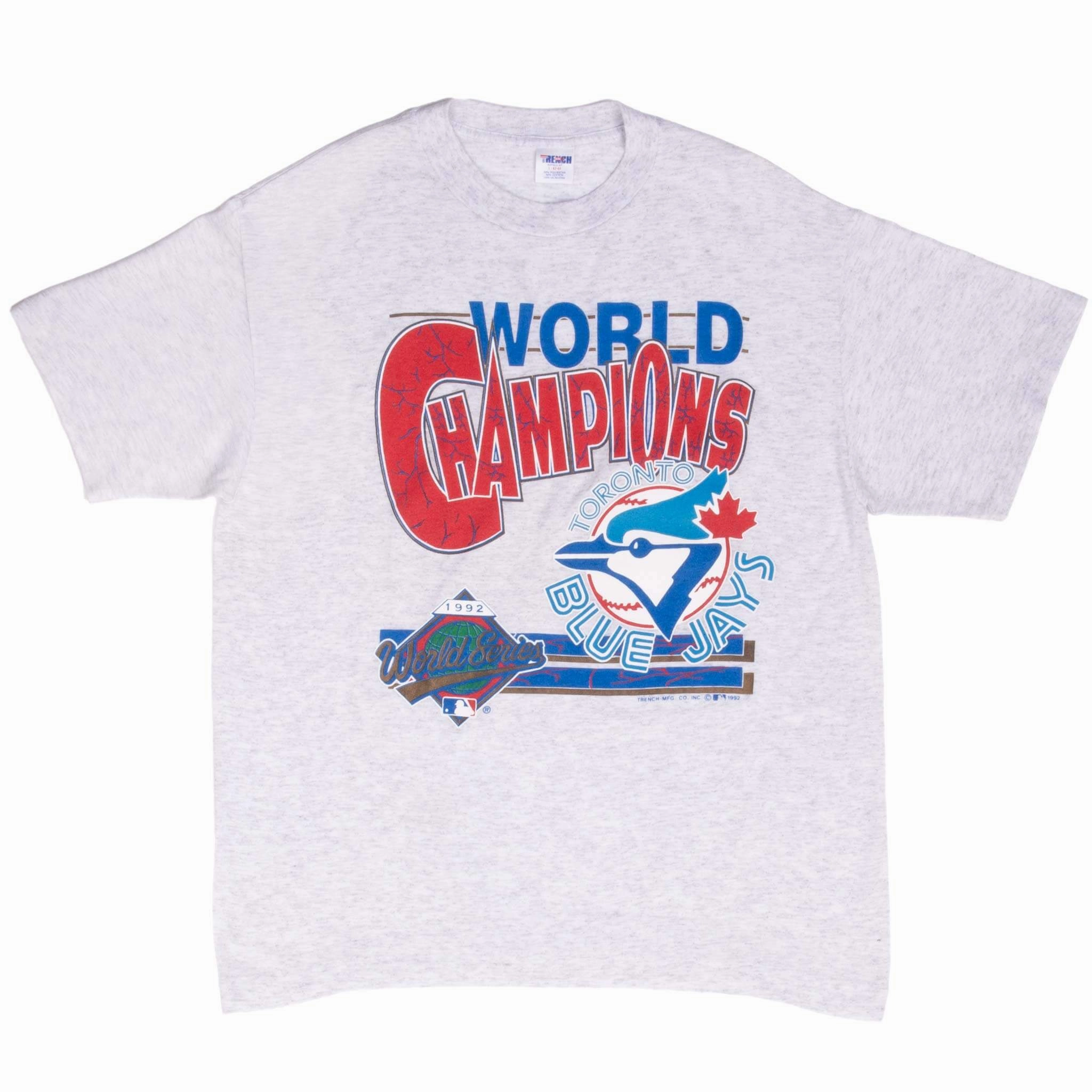 VINTAGE MLB TORONTO BLUE JAYS WORLD CHAMPIONS 1992 TEE SHIRT LARGE MADE USA