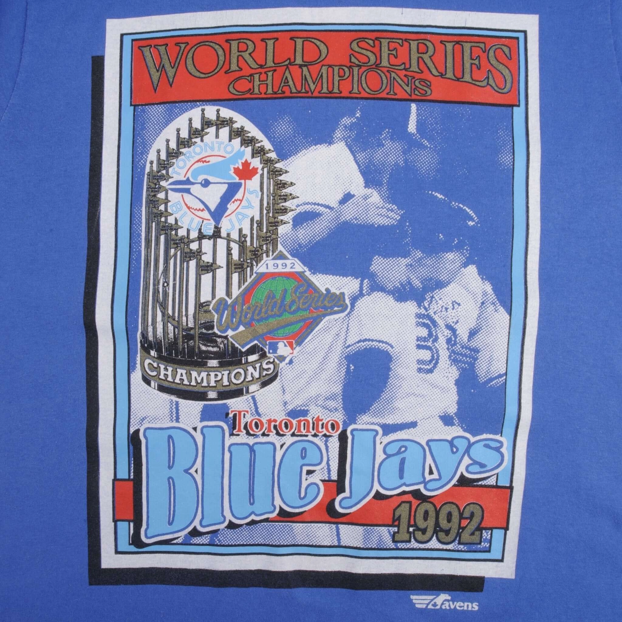 VINTAGE MLB TORONTO BLUE JAYS WORLD CHAMPIONS 1992 TEE SHIRT MEDIUM MADE CANADA