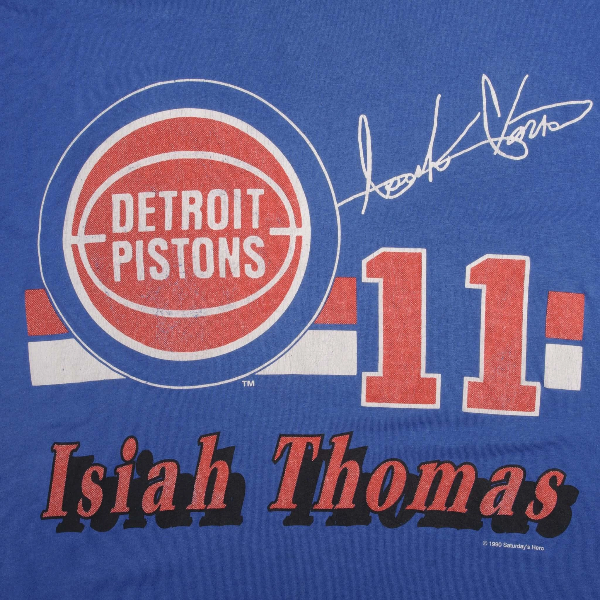 VINTAGE NBA DETROIT PISTONS ISIAH THOMAS 1990 TEE SHIRT SIZE LARGE MADE IN USA