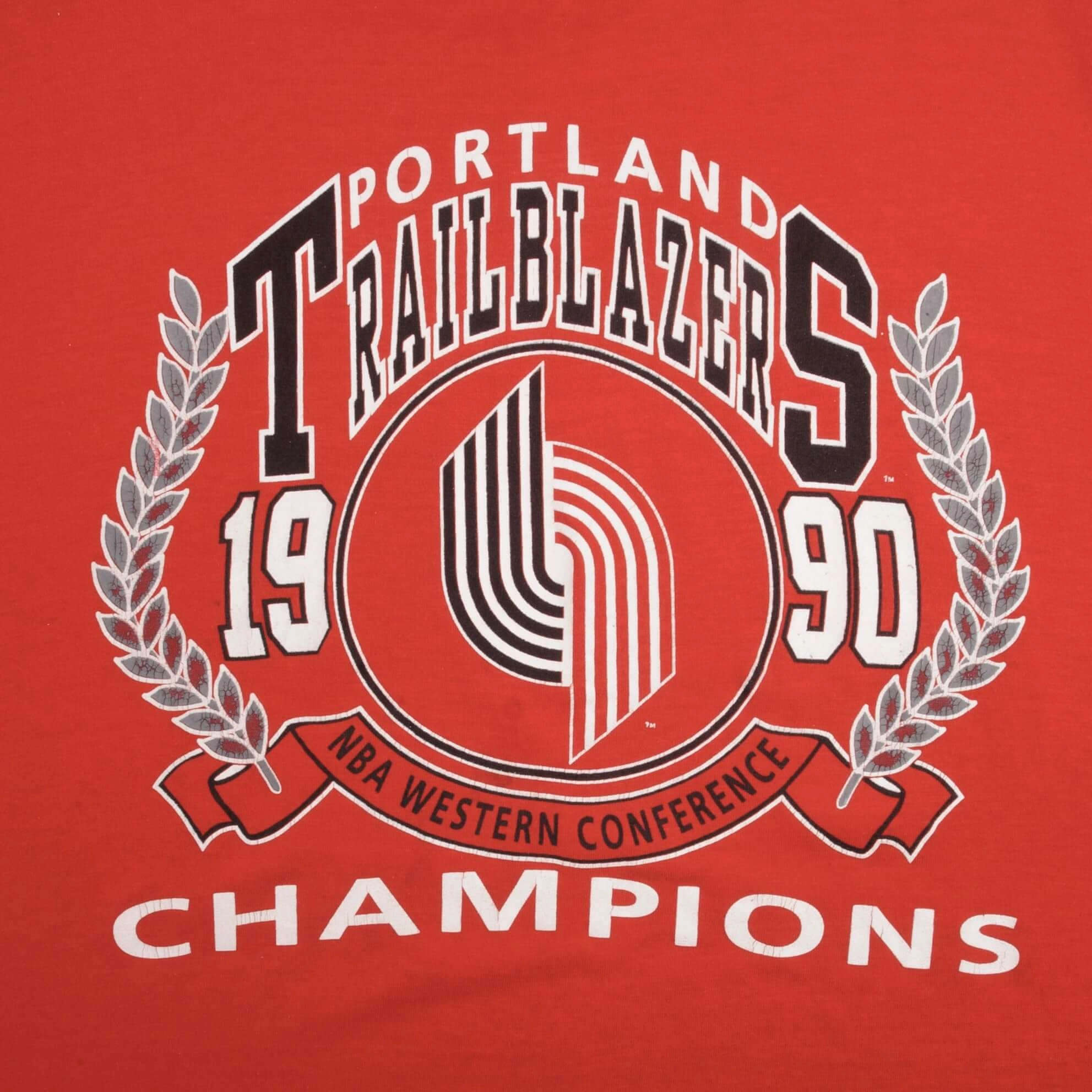 VINTAGE NBA PORTLAND TRAILBLAZERS CHAMPIONS 1990 TEE SHIRT LARGE MADE IN USA