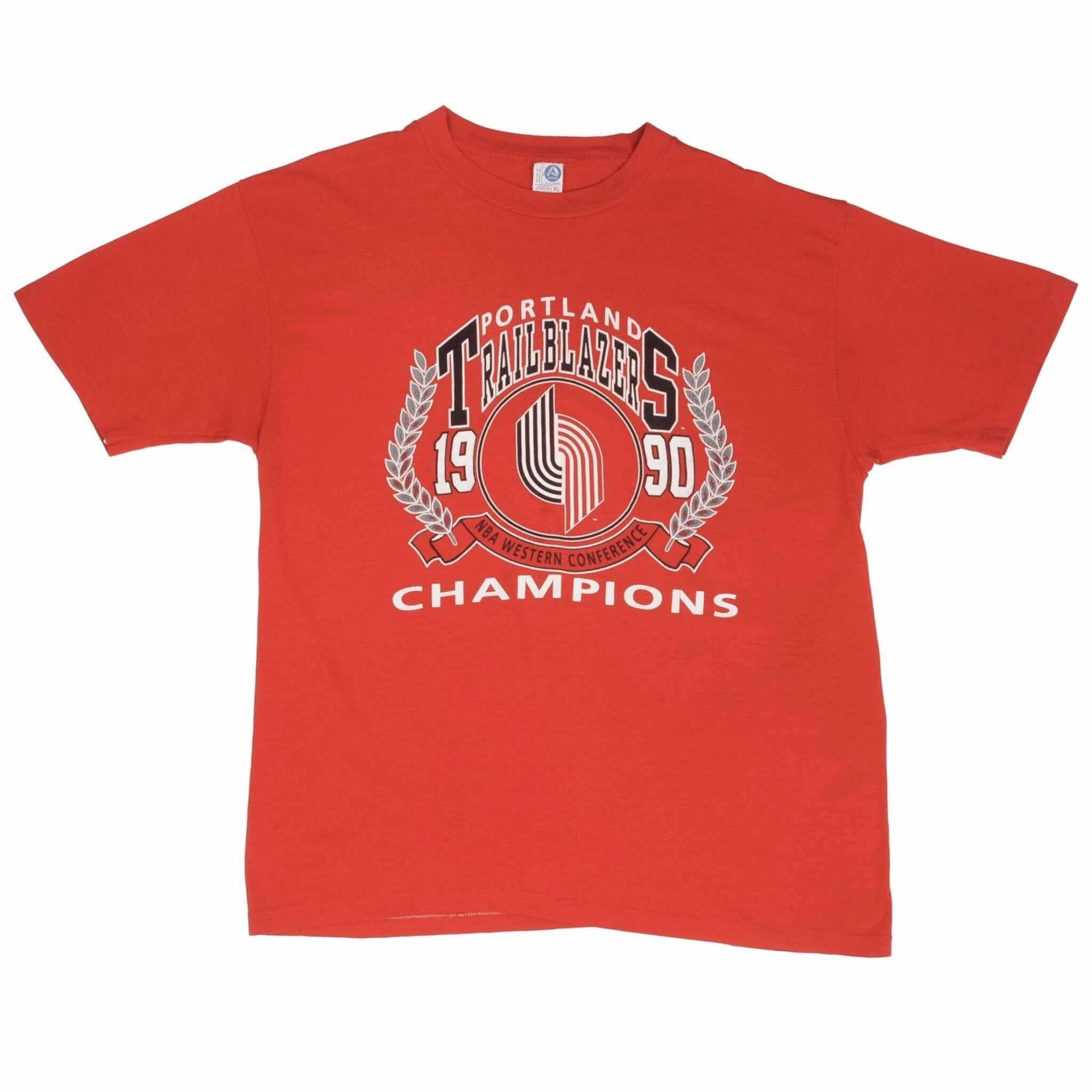 VINTAGE NBA PORTLAND TRAILBLAZERS CHAMPIONS 1990 TEE SHIRT LARGE MADE IN USA