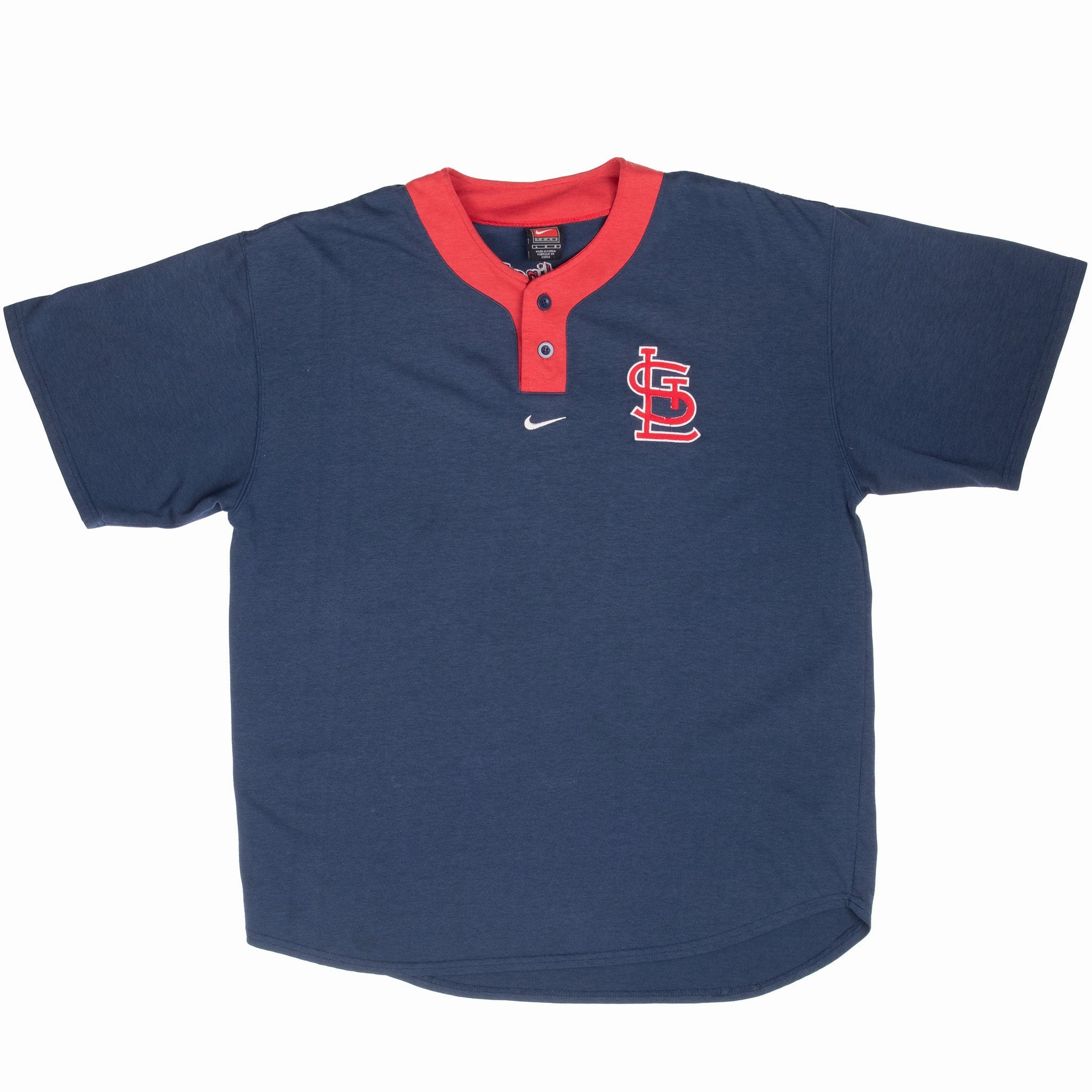 VINTAGE NIKE MLB ST LOUIS CARDINALS HENLEY TEE SHIRT 1990S LARGE