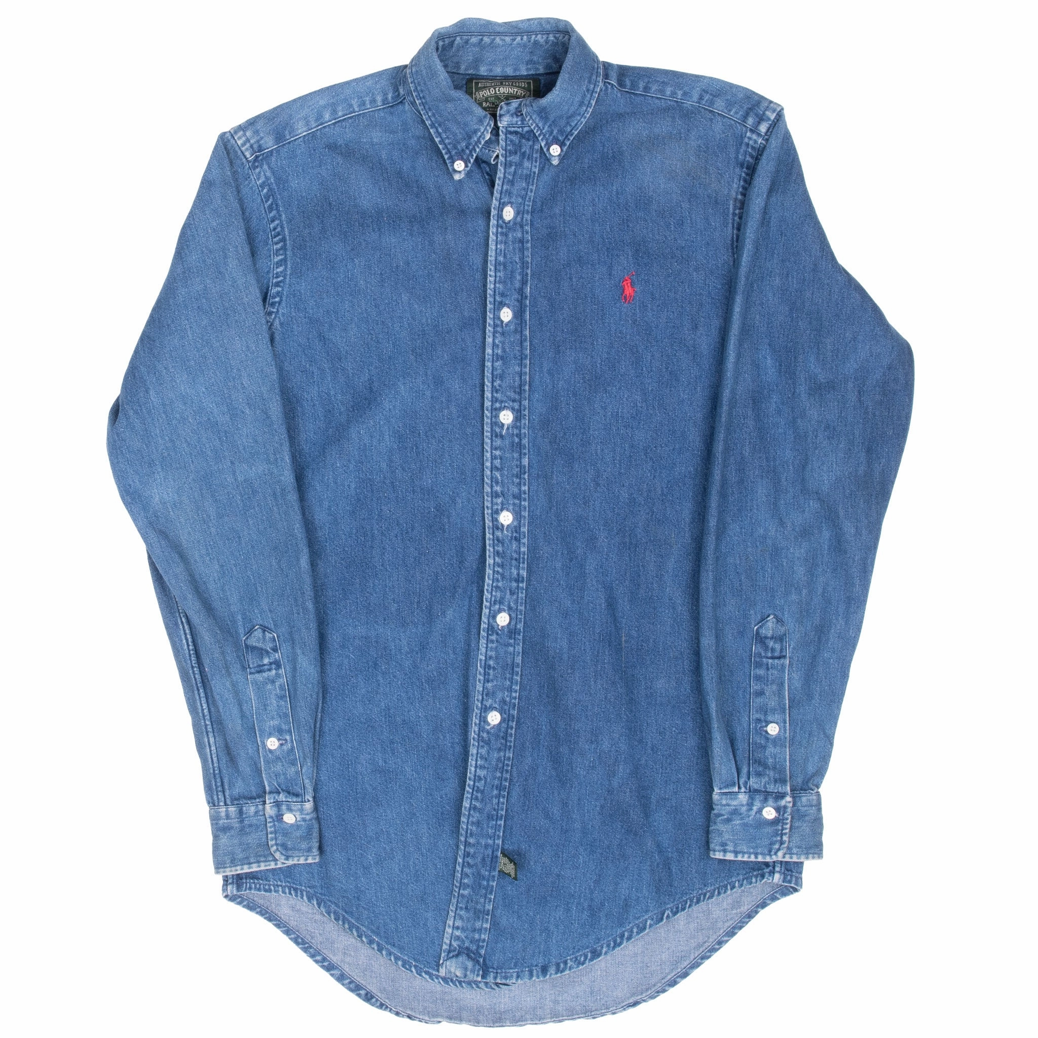 VINTAGE POLO COUNTRY RALPH LAUREN BLUE DENIM SHIRT 1990S SMALL MADE IN USA