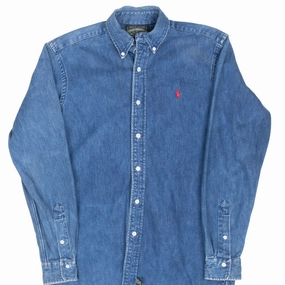 VINTAGE POLO COUNTRY RALPH LAUREN BLUE DENIM SHIRT 1990S SMALL MADE IN USA
