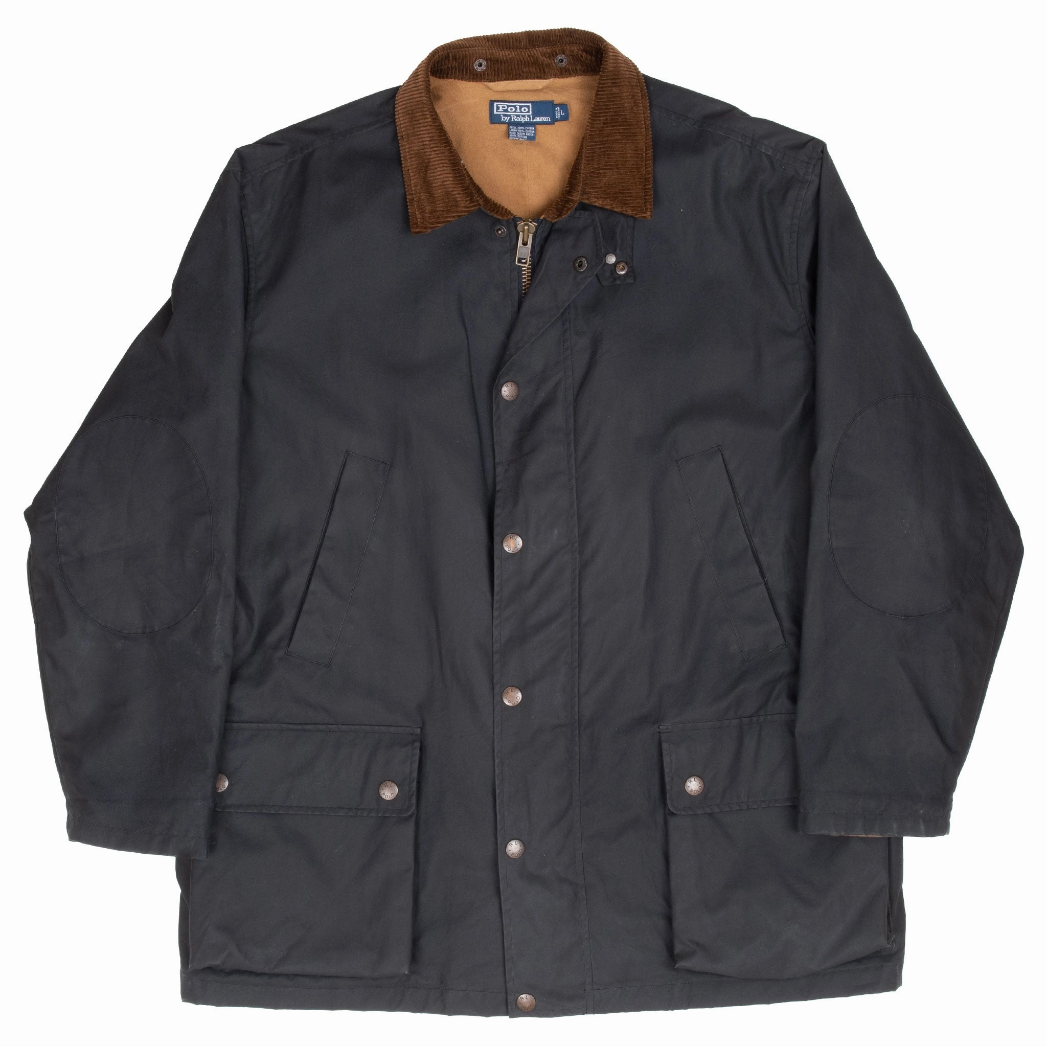 VINTAGE POLO RALPH LAUREN BLACK WAX FIELD COAT JACKET 1990S LARGE