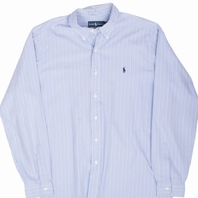 VINTAGE POLO RALPH LAUREN BLUE STRIPED SHIRT 1990S LARGE