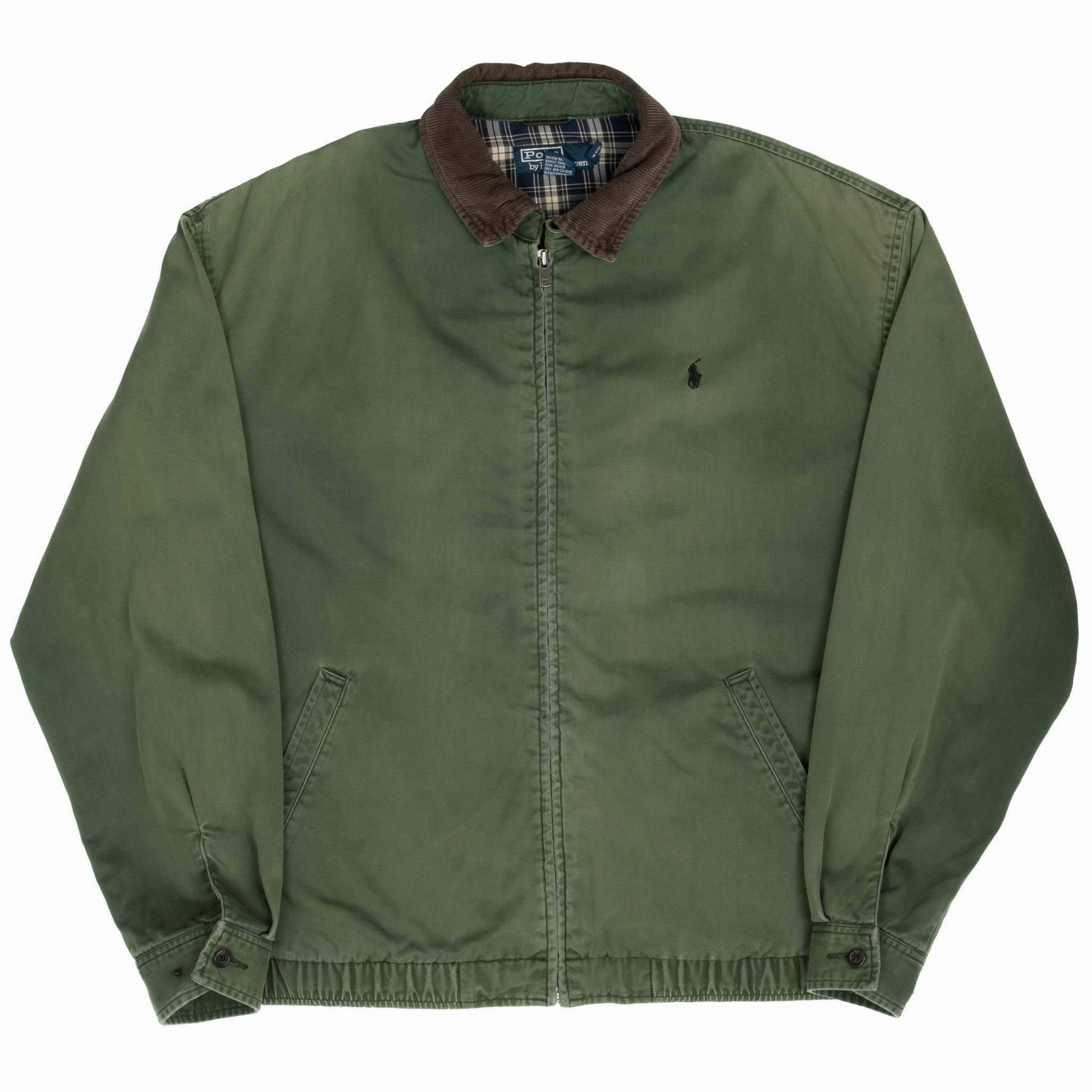 VINTAGE POLO RALPH LAUREN OLIVE GREEN HARRINGTON GOLF JACKET 1990S LARGE