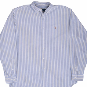VINTAGE RALPH LAUREN BLUE & YELLOW STRIPED SHIRT 1990S MEDIUM