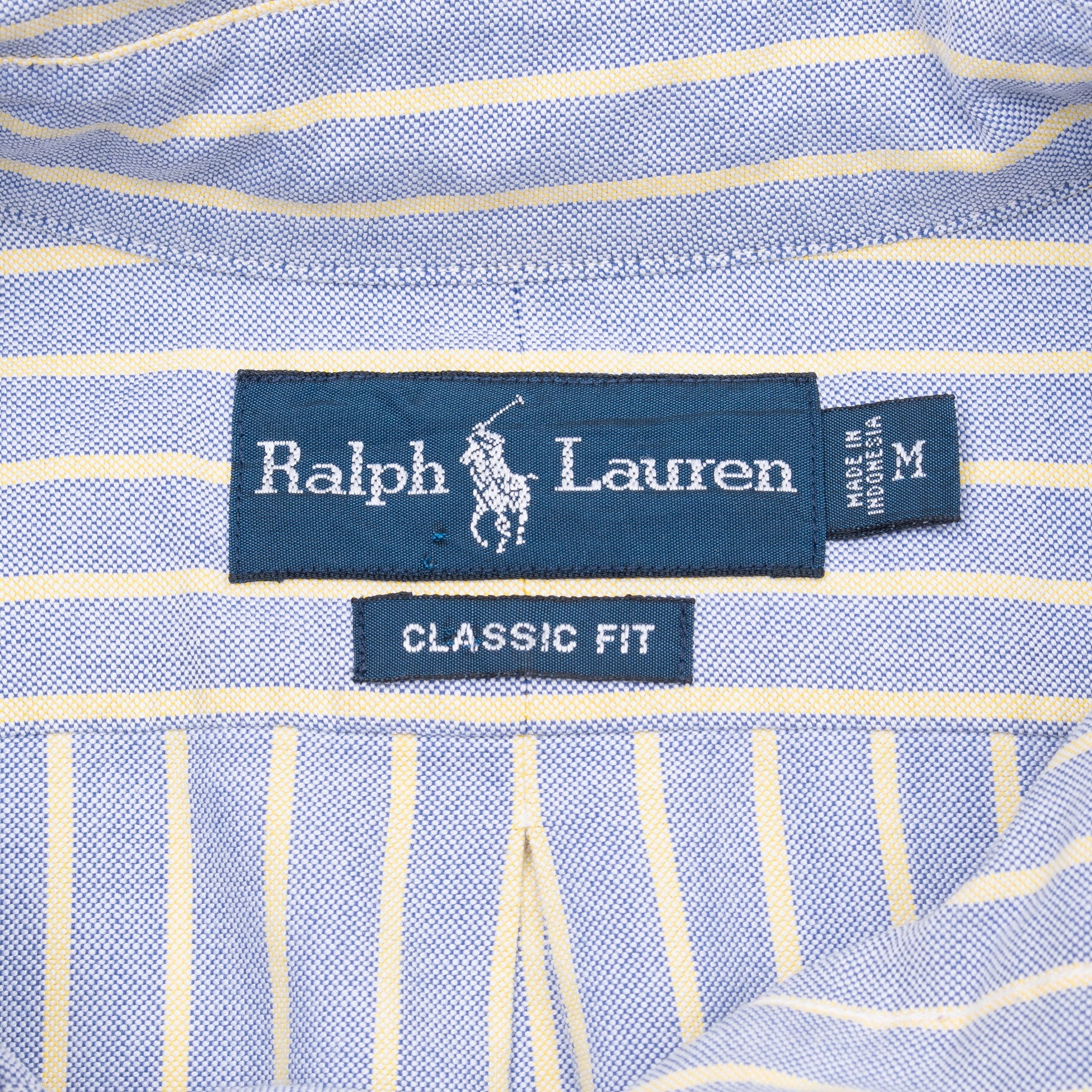 VINTAGE RALPH LAUREN BLUE & YELLOW STRIPED SHIRT 1990S MEDIUM