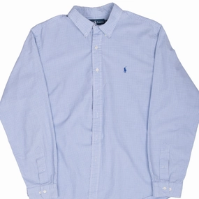 VINTAGE RALPH LAUREN BLUE PLAID CHECKER SHIRT 1990S SIZE XL