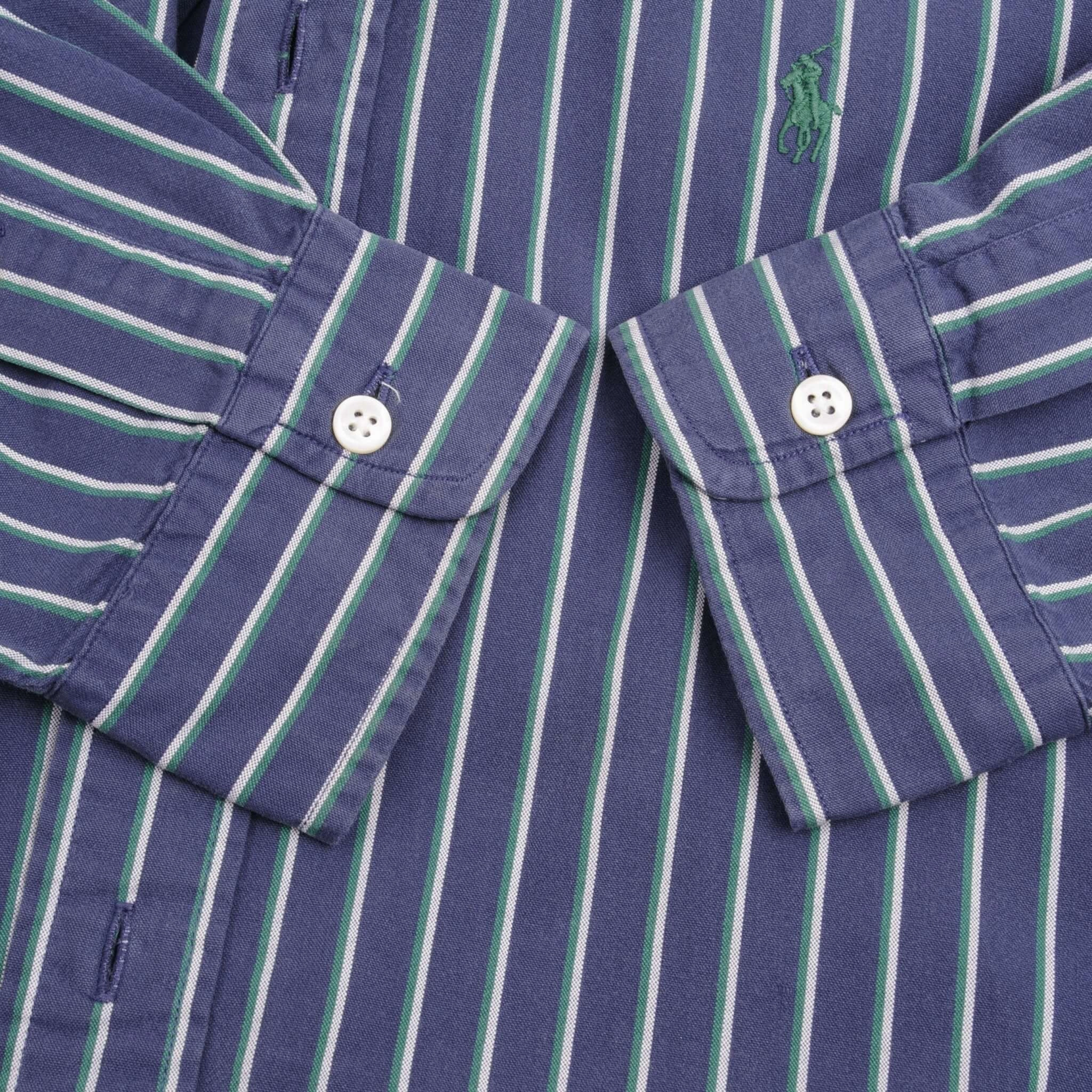 VINTAGE RALPH LAUREN CLASSIC STRIPED BLUE SHIRT 1990S SIZE MEDIUM