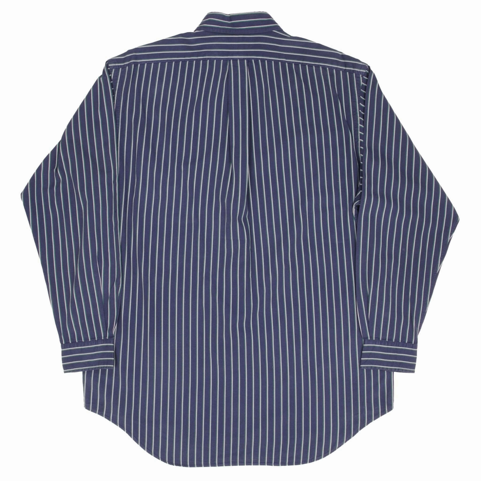VINTAGE RALPH LAUREN CLASSIC STRIPED BLUE SHIRT 1990S SIZE MEDIUM