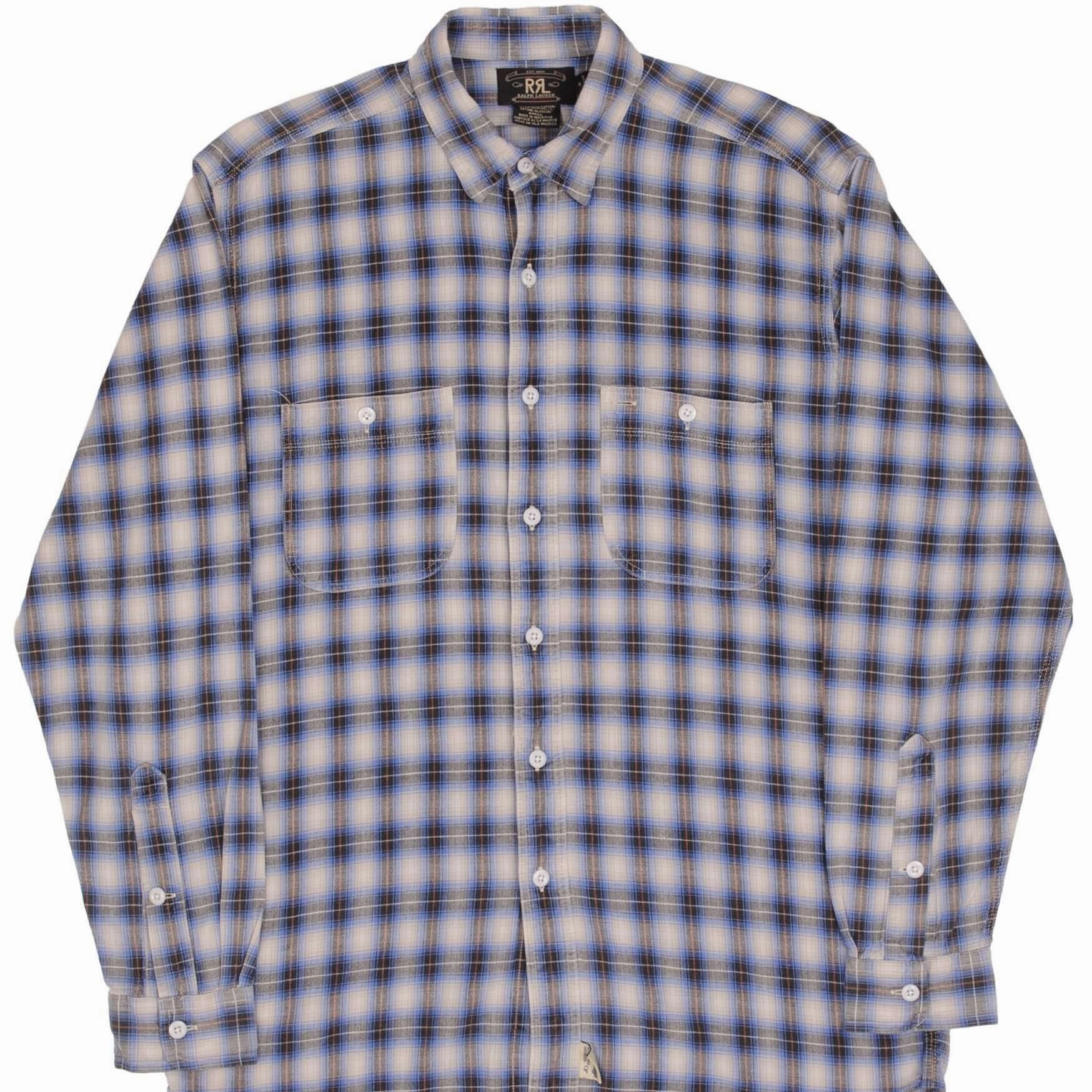 VINTAGE RALPH LAUREN DOUBLE R SQUARED POCKET FLANNEL SHIRT 1990S SIZE MEDIUM