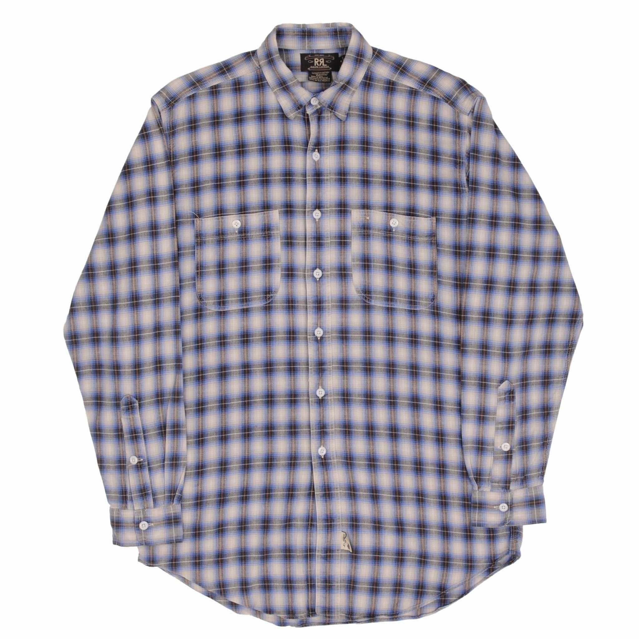 VINTAGE RALPH LAUREN DOUBLE R SQUARED POCKET FLANNEL SHIRT 1990S SIZE MEDIUM