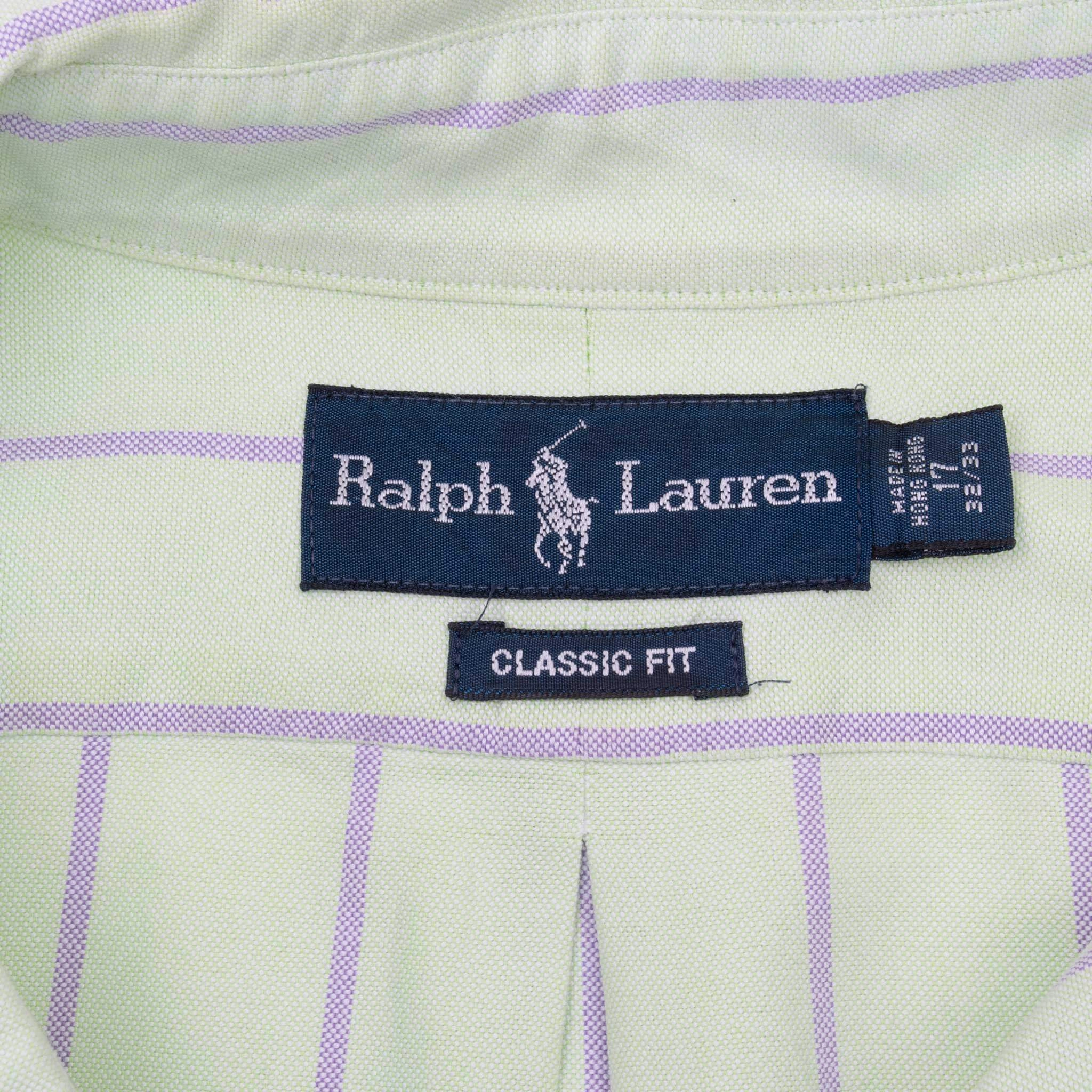 VINTAGE RALPH LAUREN LIGHT GREEN STRIPE SHIRT 1990S SIZE 17 X 32/33