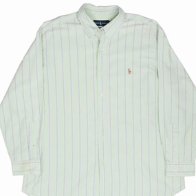 VINTAGE RALPH LAUREN LIGHT GREEN STRIPE SHIRT 1990S SIZE 17 X 32/33