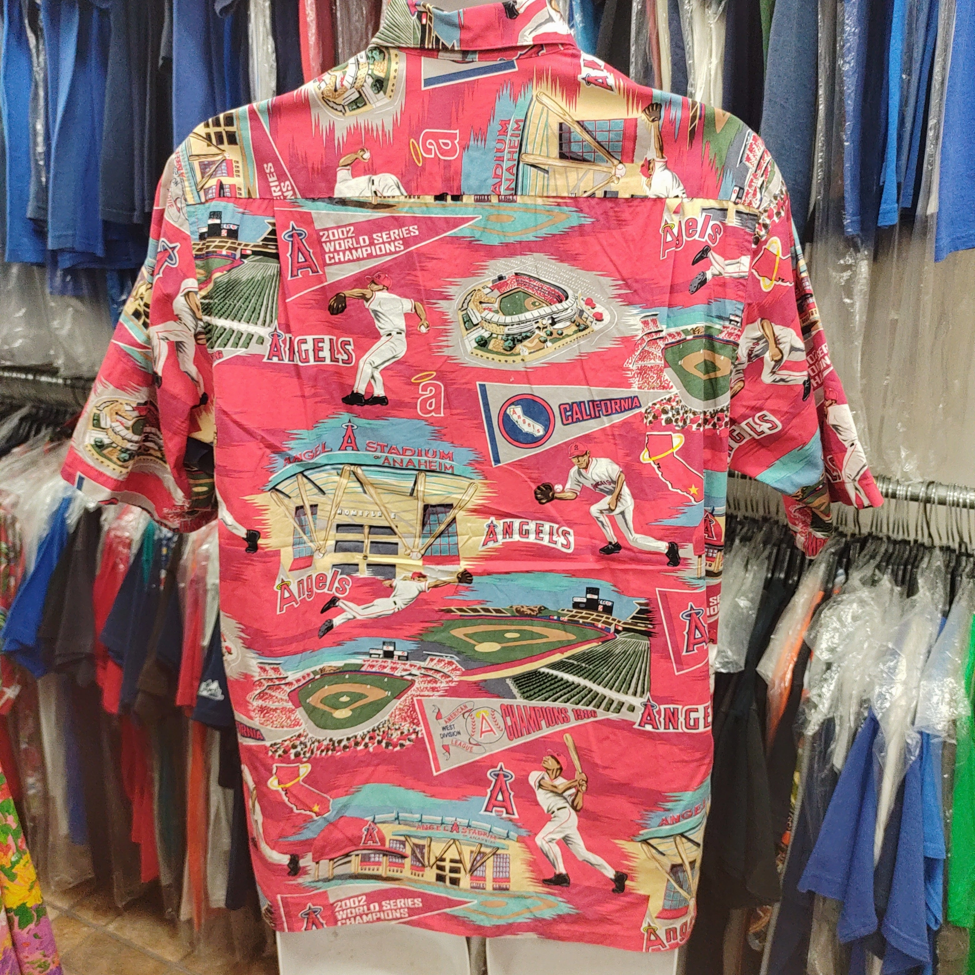 Vtg '02 ANAHEIM ANGELS MLB World Series Reyn Spooner Hawaiian Shirt S