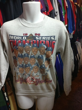 Vtg '96 NEW YORK YANKEES MLB World Champs Caricature Sweatshirt 14-16
